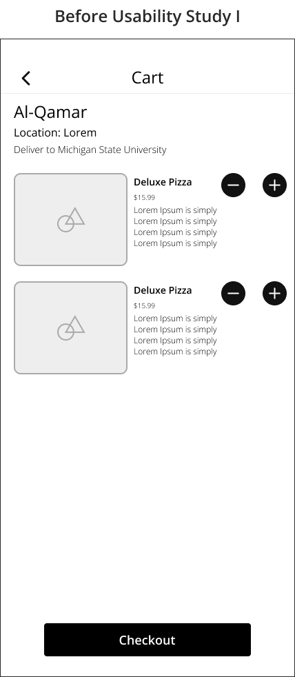 cart screen before usability study