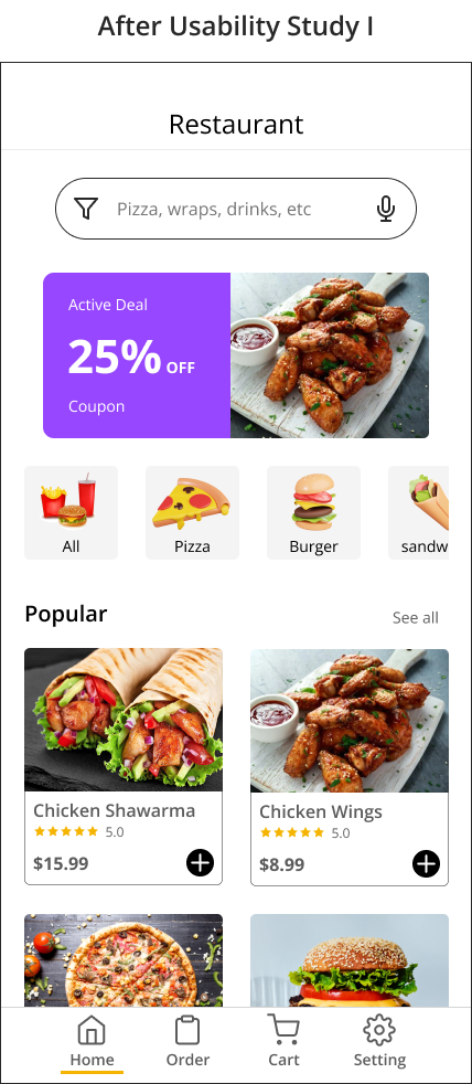 home screen after usability study