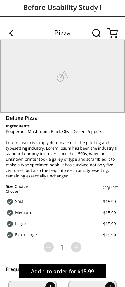 order screen before usability study